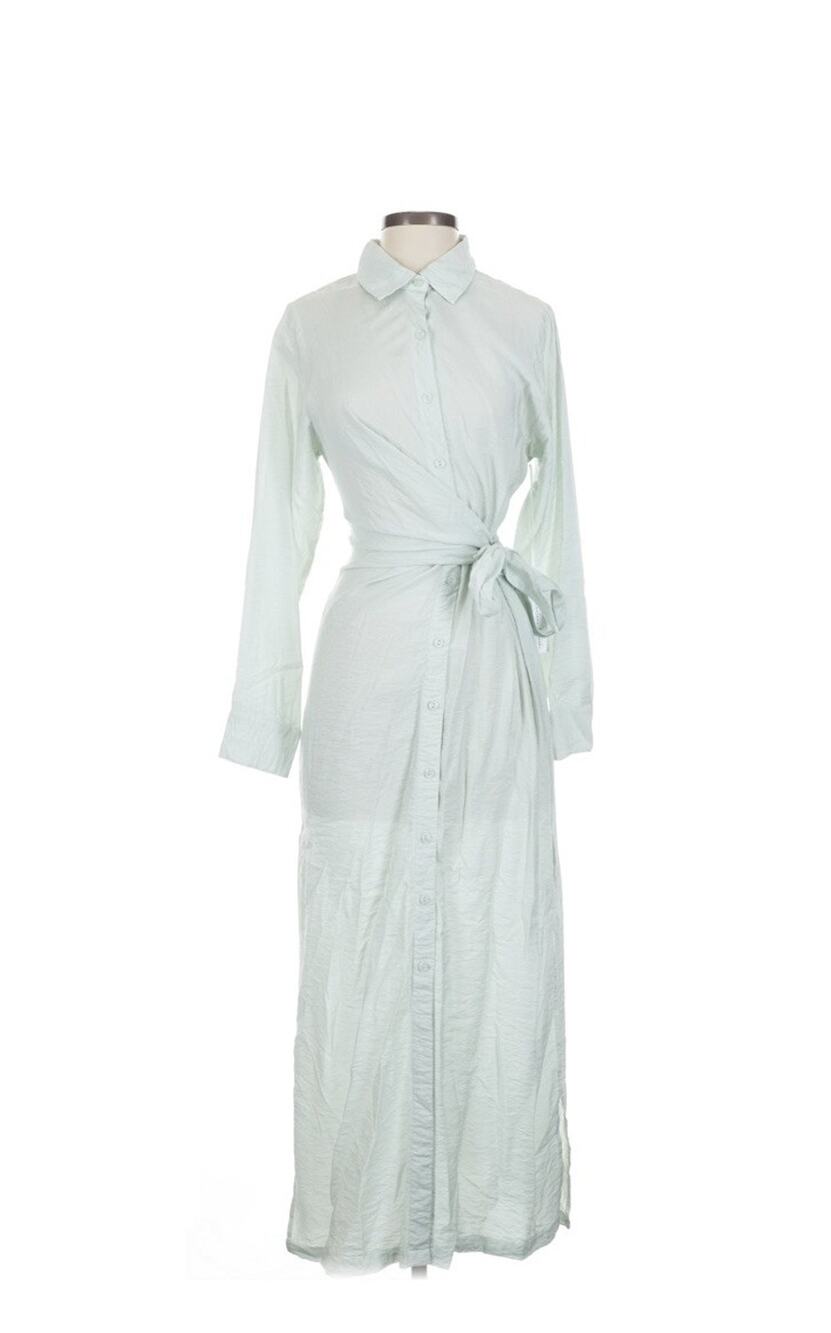 NWT Young Fabulous & Broke Sage Green Crinkle Button Down Tie Midi Dress Sz S